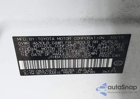 2016 Lexus Is 200T из США, поврежденный, VIN JTHBA1D2XG5011025